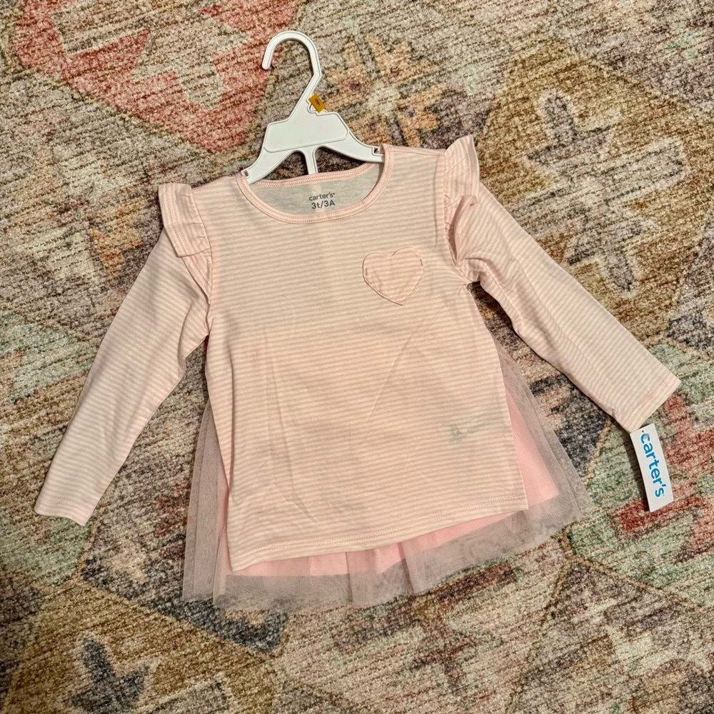 Carter's Pink Striped Long Sleeve Top w/ skirt. NWT